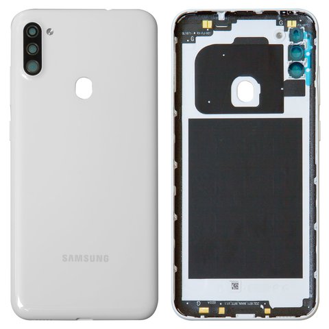 Задня панель корпуса для Samsung A115 Galaxy A11, біла, із склом камери