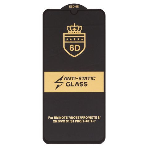 Защитное стекло ESD 6D для OnePlus 6T, 7; Xiaomi Mi 9, Mi 9 Lite, Mi CC9, Redmi 7, Redmi Note 7, Redmi Note 7 Pro, Redmi Note 8, совместимо с чехлом, Full Glue, Anti Static, без упаковки , черный