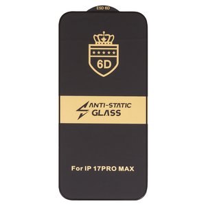 Захисне скло ESD 6D для Apple iPhone 17 Pro Max, сумісне з чохлом, Full Glue, Anti Static, без упаковки , чорний