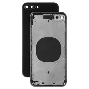 Housing compatible with iPhone 8 Plus, black, with SIM card holders, with side buttons 