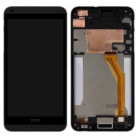 LCD compatible with HTC Desire 816, black, with frame, with yellow cable 