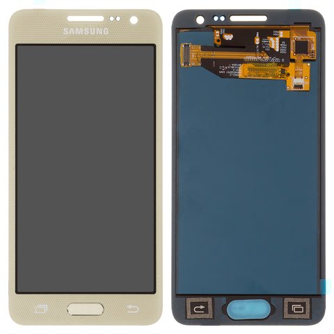 LCD compatible with Samsung A300 Galaxy A3, golden, without adjustment of light, without frame, Copy, TFT  
