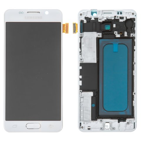 LCD compatible with Samsung A310 Galaxy A3 2016 , white, with light adjustable, with frame, Copy, TFT  