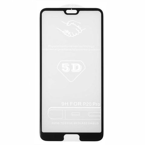 Tempered Glass Screen Protector All Spares compatible with Huawei P20 Pro, 5D Full Glue, black, the layer of glue is applied to the entire surface of the glass 