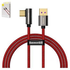 USB кабель Baseus Legend, USB тип C, USB тип A, 100 см, 66 Вт, красный, Г образный, в нейлоновой оплетке, #CACS000409