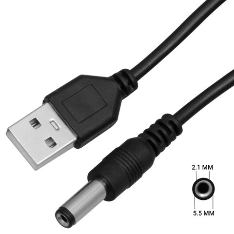 Power Supply Cable compatible with Fiber Media Converters, USB type A, DC, 5V 1A, d 5.5 mm, d 2.1 mm 