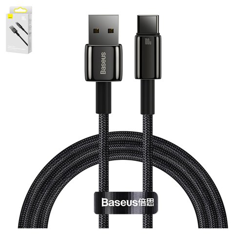 USB Cable Baseus Tungsten Gold, USB type A, USB type C, 100 cm, 100 W, black  #CAWJ000001