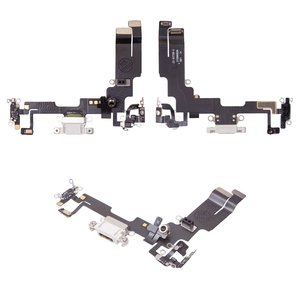 Flat Cable compatible with iPhone 14, charge connector, white, with microphone, with components, Original PRC  