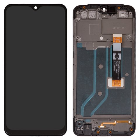 Pantalla LCD puede usarse con Oppo A12, negro, con marco, Original PRC , con cable plano negro, CPH2083, CPH2077, FPC HTF062H111 NT