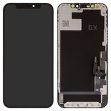 Pantalla LCD puede usarse con iPhone 12, iPhone 12 Pro, negro, con marco, HC, sin microchip, (OLED), GX OEM hard
