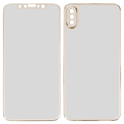 Tempered Glass Screen Protector All Spares compatible with Apple iPhone X, 5D Full Glue, front and back, golden, type 2