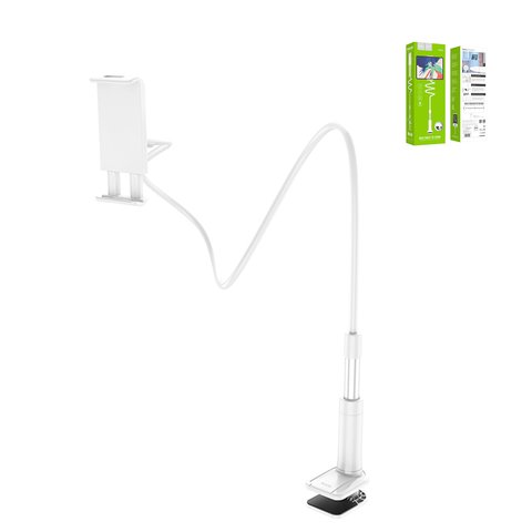 Holder Hoco PH24, white, with a holder, desktop, silicone, plastic, metal #6931474719423