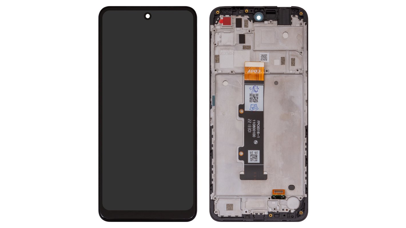 LCD compatible with Motorola Moto E32s, (black, with frame, High