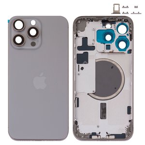 Housing compatible with iPhone 15 Pro Max, gray, with SIM card holders, with side buttons, Original PRC , EU Version, natural titanium 