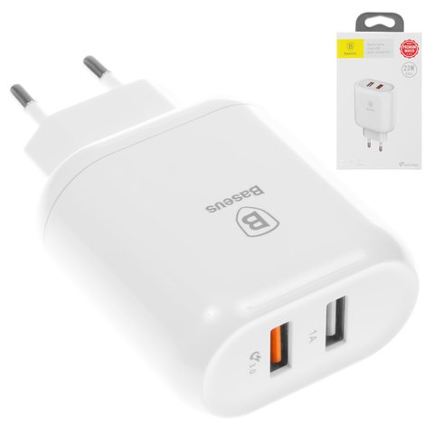 Adaptador de red Baseus BS EUQC01, 23 W, Quick Charge, blanco, 2 puertos, #CCALL AG02