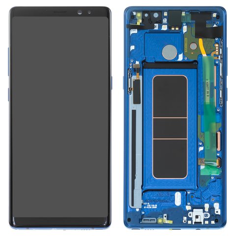 Pantalla LCD puede usarse con Samsung N950F Galaxy Note 8, azul, con marco, Original, empaque industrial, deep sea Blue, original glass, #GH97 21065B