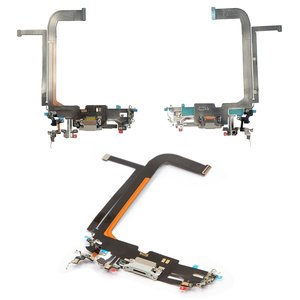 Cable flex puede usarse con iPhone 13 Pro Max, del conector de carga, gris, con micrófono, con componentes, HC, silver