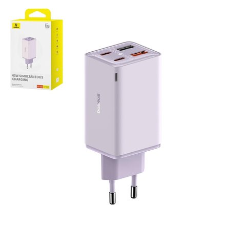 Adaptador de red Baseus GaN6 Pro, 65 W, Power Delivery PD , Fast Charge, morado, 4 puertos, #P10162701533 00