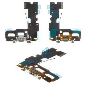 Шлейф для iPhone 7, коннектора зарядки, серый, с микрофоном, AAA