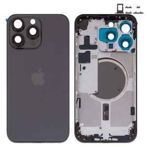 Корпус для iPhone 15 Pro Max, черный, с держателем SIM карты, с боковыми кнопками, Original PRC , EU Version, black titanium
