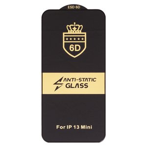 Защитное стекло ESD 6D для Apple iPhone 13 mini, совместимо с чехлом, Full Glue, Anti Static, без упаковки , черный